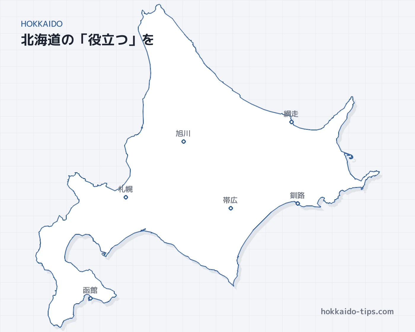 北海道の輪郭と主な都市